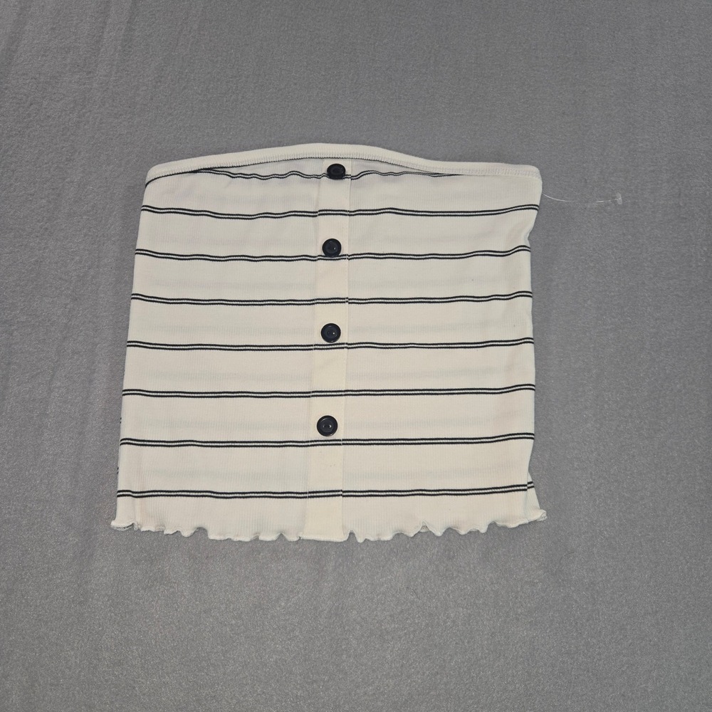 Caution to the Wind Tube Top Women S Cream Striped Button Ribbed Lettuce Hem